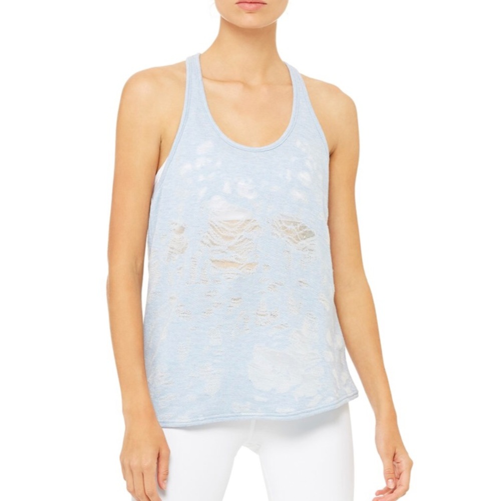 NWT Alo Distressed Pure Tank UV Blue